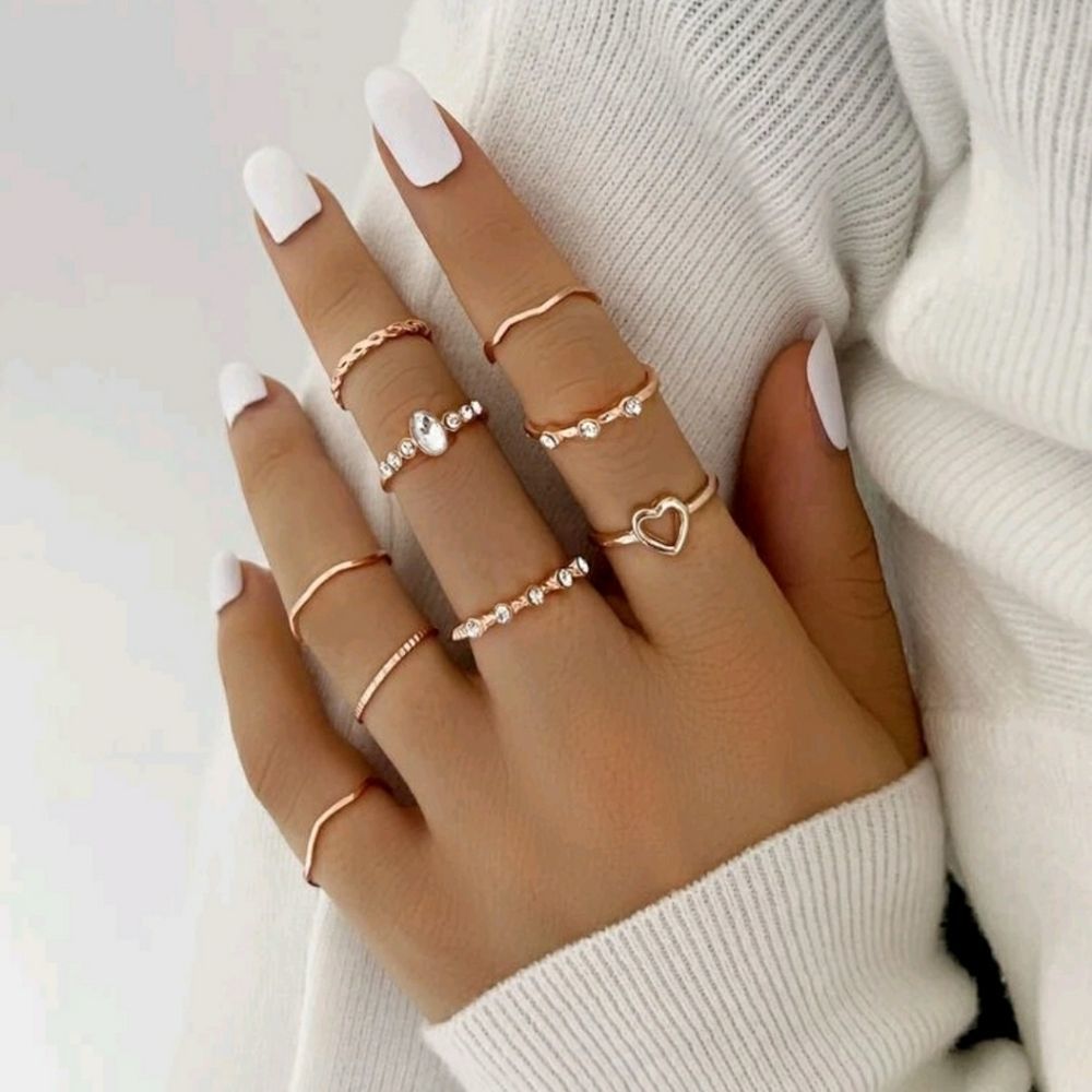 9 Piece Rose Gold Minimalist Dainty Rhinestone Stacking Rings